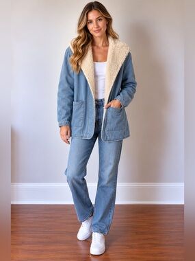 ROLLA'S Light Blue Denim Coat with Cream Sherpa Lining